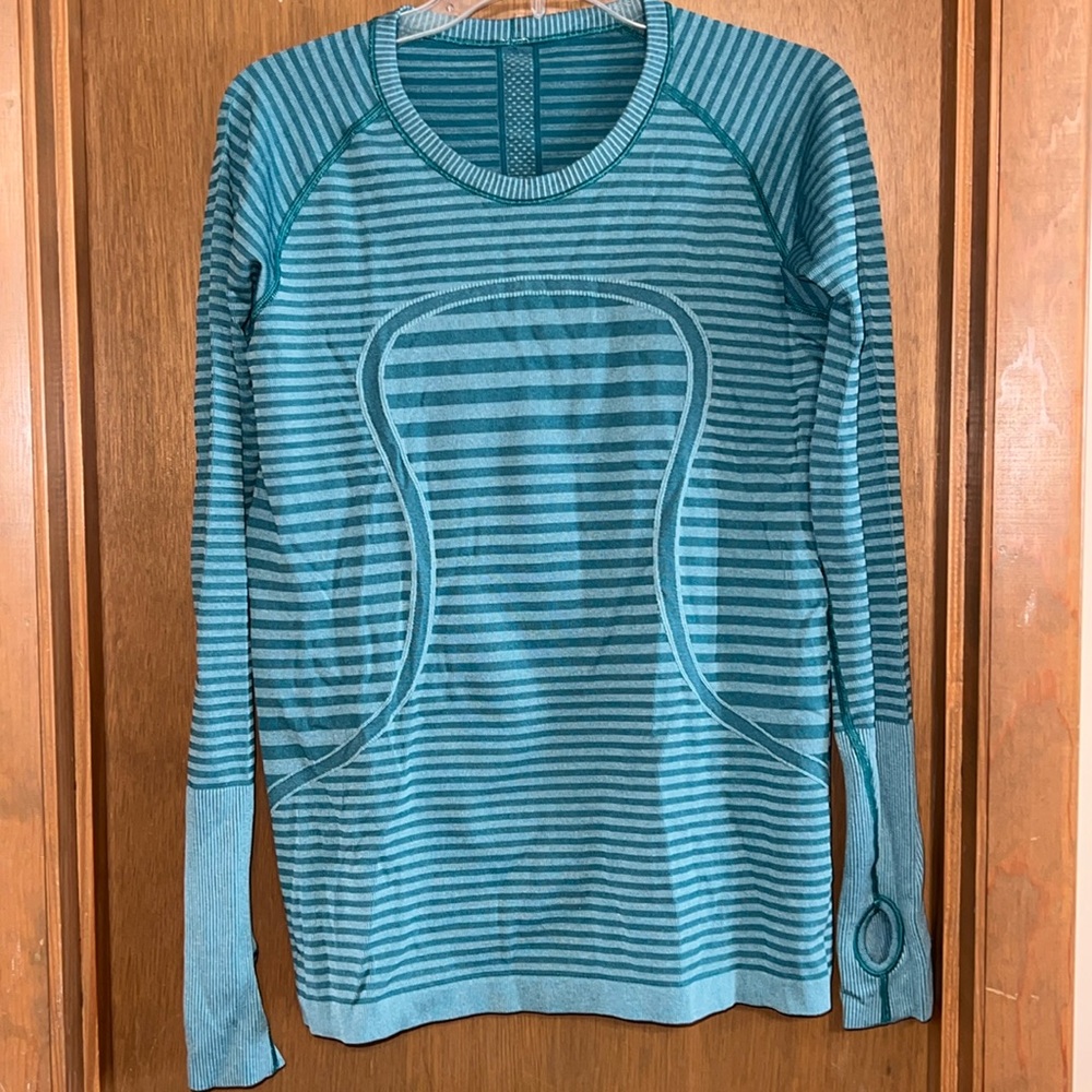 lululemon athletica Teal Striped Long Sleeve Top
